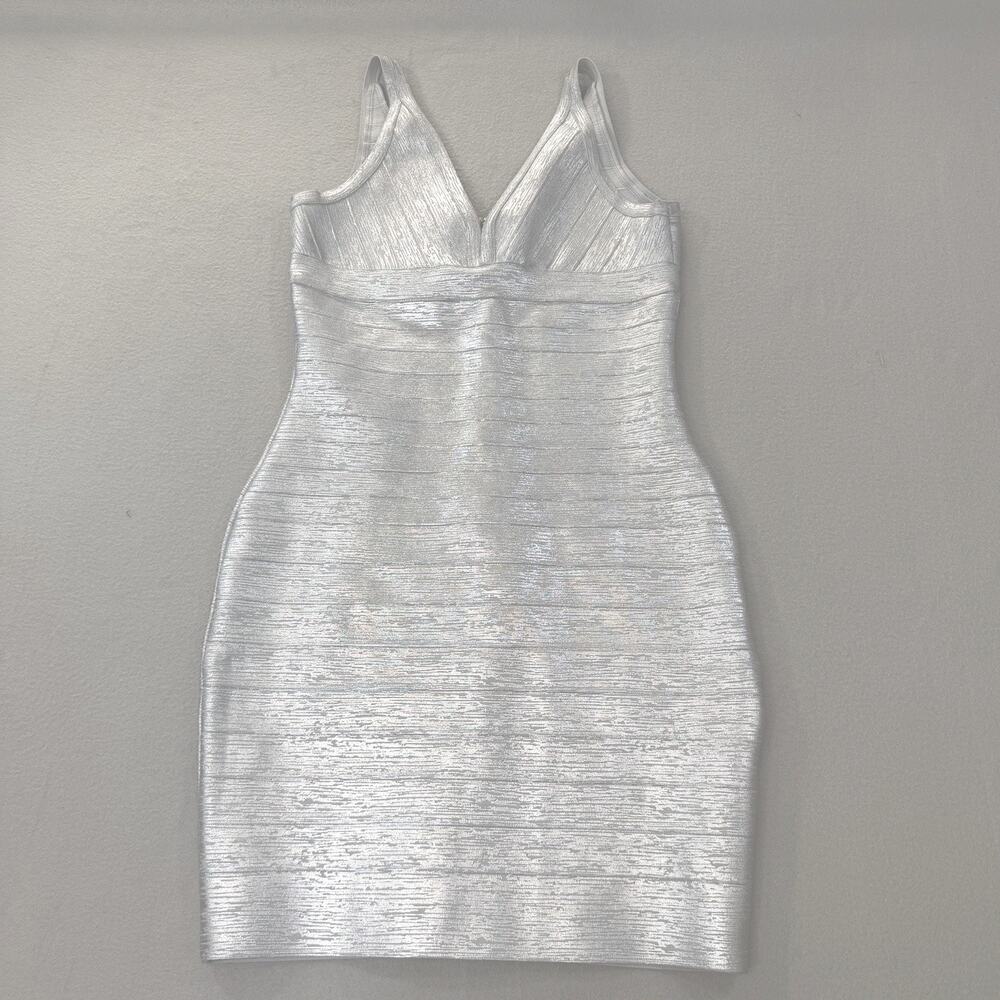 Herve Leger Metallic Bandage Dress XS Silver Evening Cocktail Wedding Guest